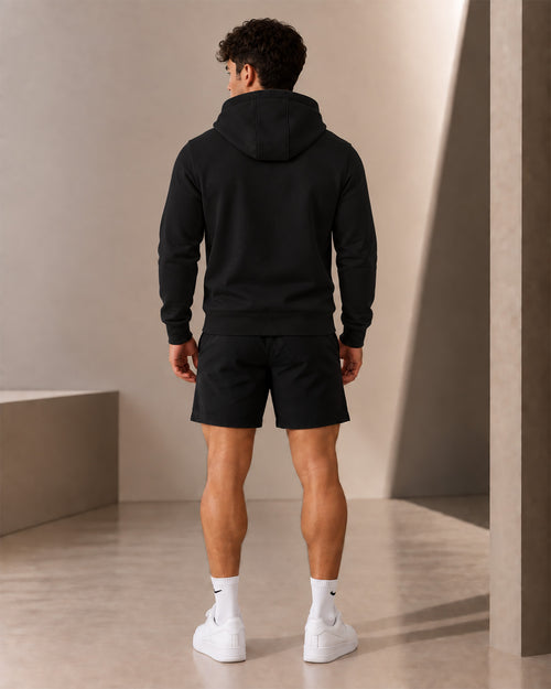 ESSENTIAL HOODIE ZIP — BLACK