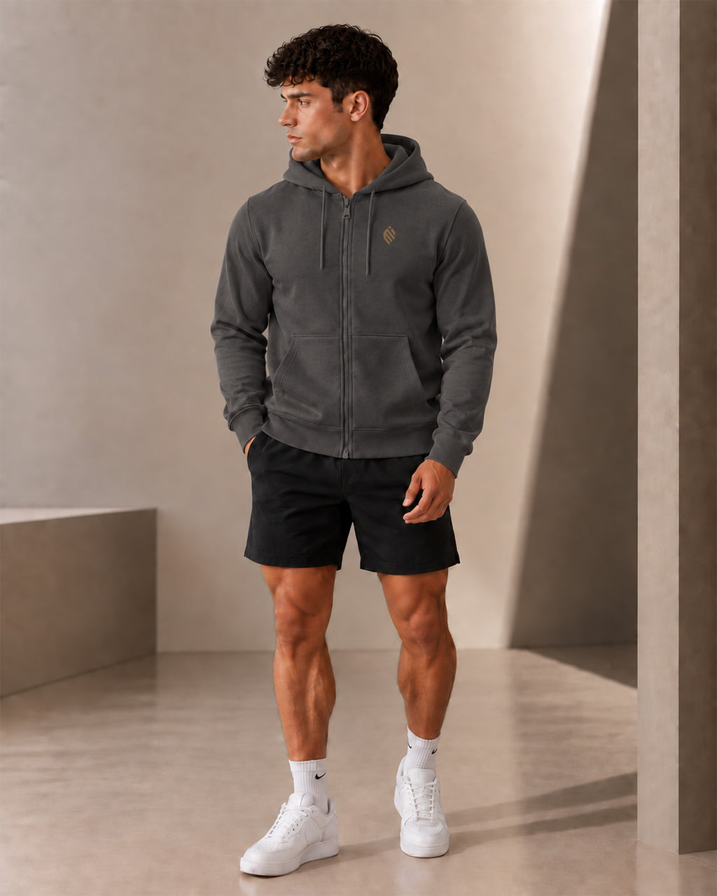 ESSENTIAL HOODIE ZIP — GRAPHITE